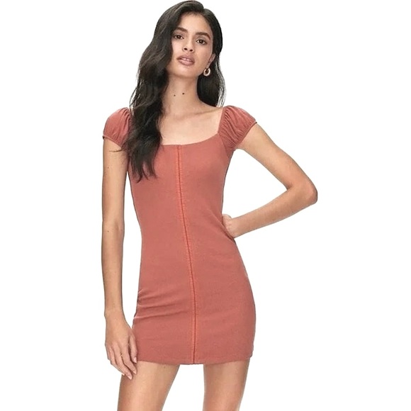 WILFRED Fortune Stretch Ribbed Mini Dress Clay - Picture 2 of 9